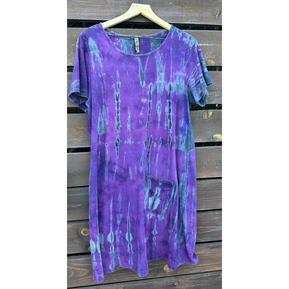 Vtg Pure Intent Boho Festival Purple Tie Dye Dress Made In USA Size S/M